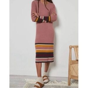 Saturday Sunday Striped Long Sleeve Midi Sweater Dress
